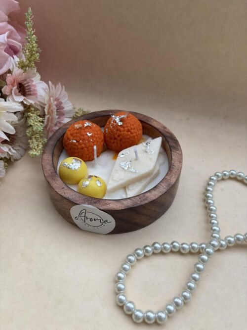 Wooden Mithai Platter Candle