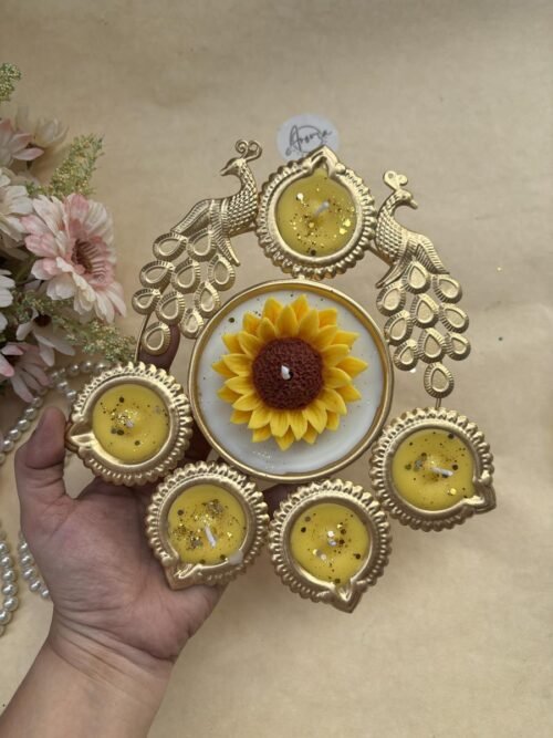 Sunflower Peacock Urli Candle