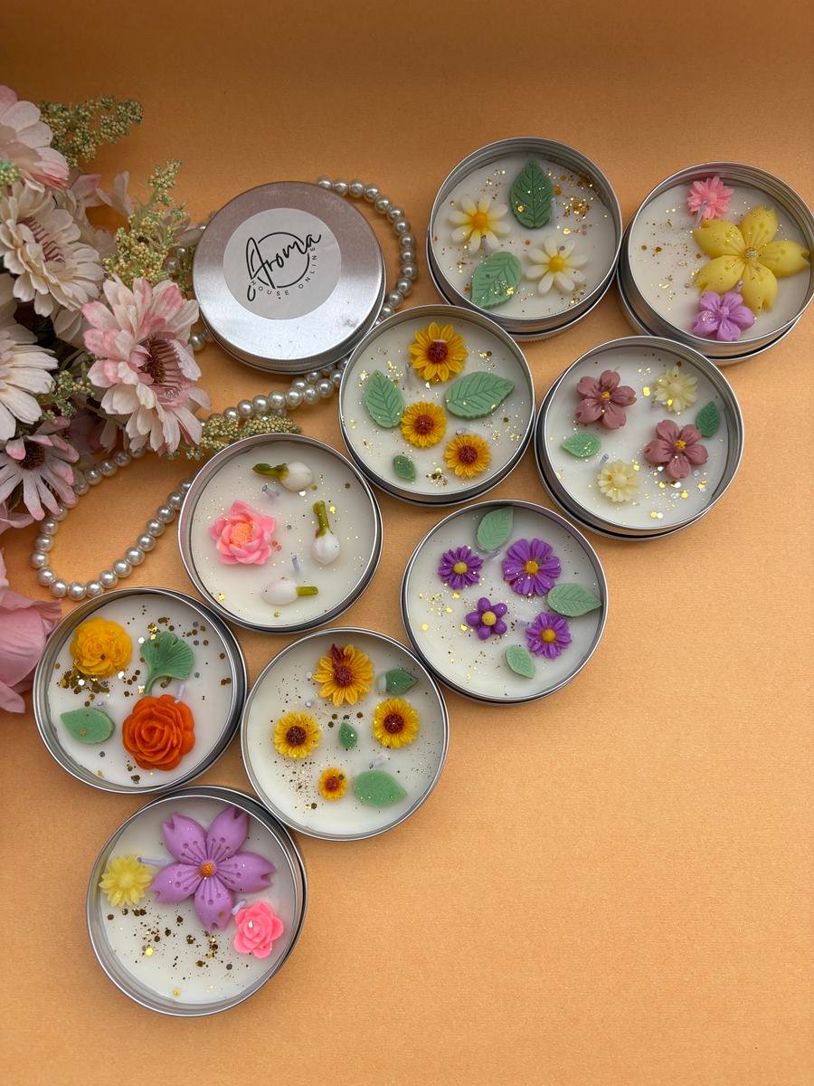 Assorted Flower Tin Jar Candle